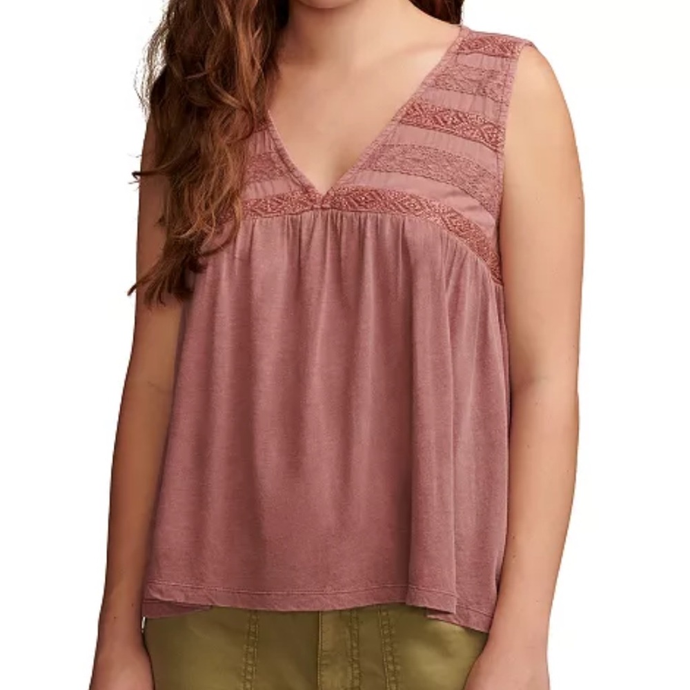 NWOT Lucky Brand Mineral Wash Crochet Trim Tank